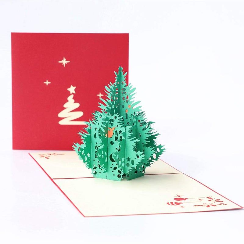 ENJOYPRO 3D Pop Up Christmas Tree Greeting Cards, Laser Cut card with Envelope for Xmas and Happy New Year (3D Christmas Tree, Pack of 1) - Image 2